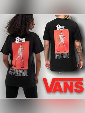 VANS x Ziggy Stardust 70s Black Tee T-Shirt Red David Bowie Graphic Print Cotton